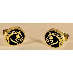 S.T. Dupont Paris Gold Plated Horse Lacquer Cheval Cuff Links